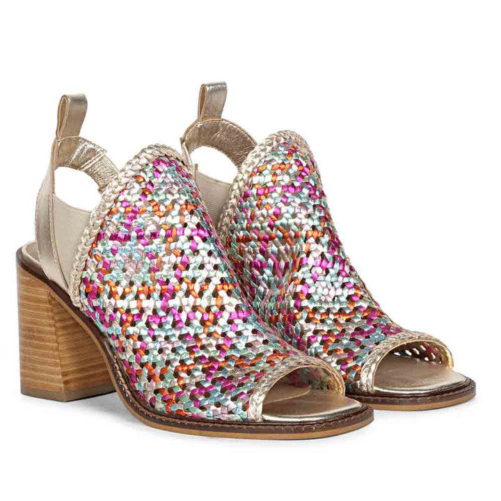 Saint Bella Multi Woven Leather Block Heels