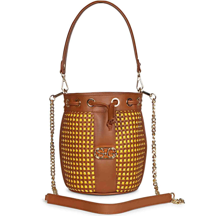 Halsey Cuoio Hand Woven Leather Bucket Bags