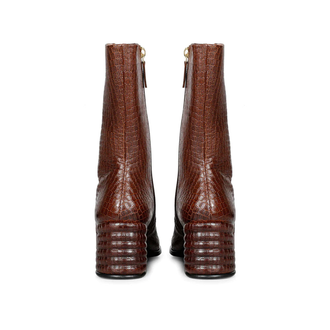 Ava Brown Snake Embossed Leather Calf Boots