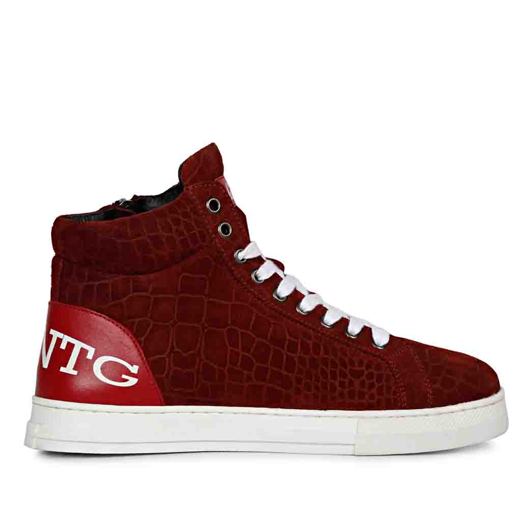 Croco Embossed Burgundy Leather Sneakers for men