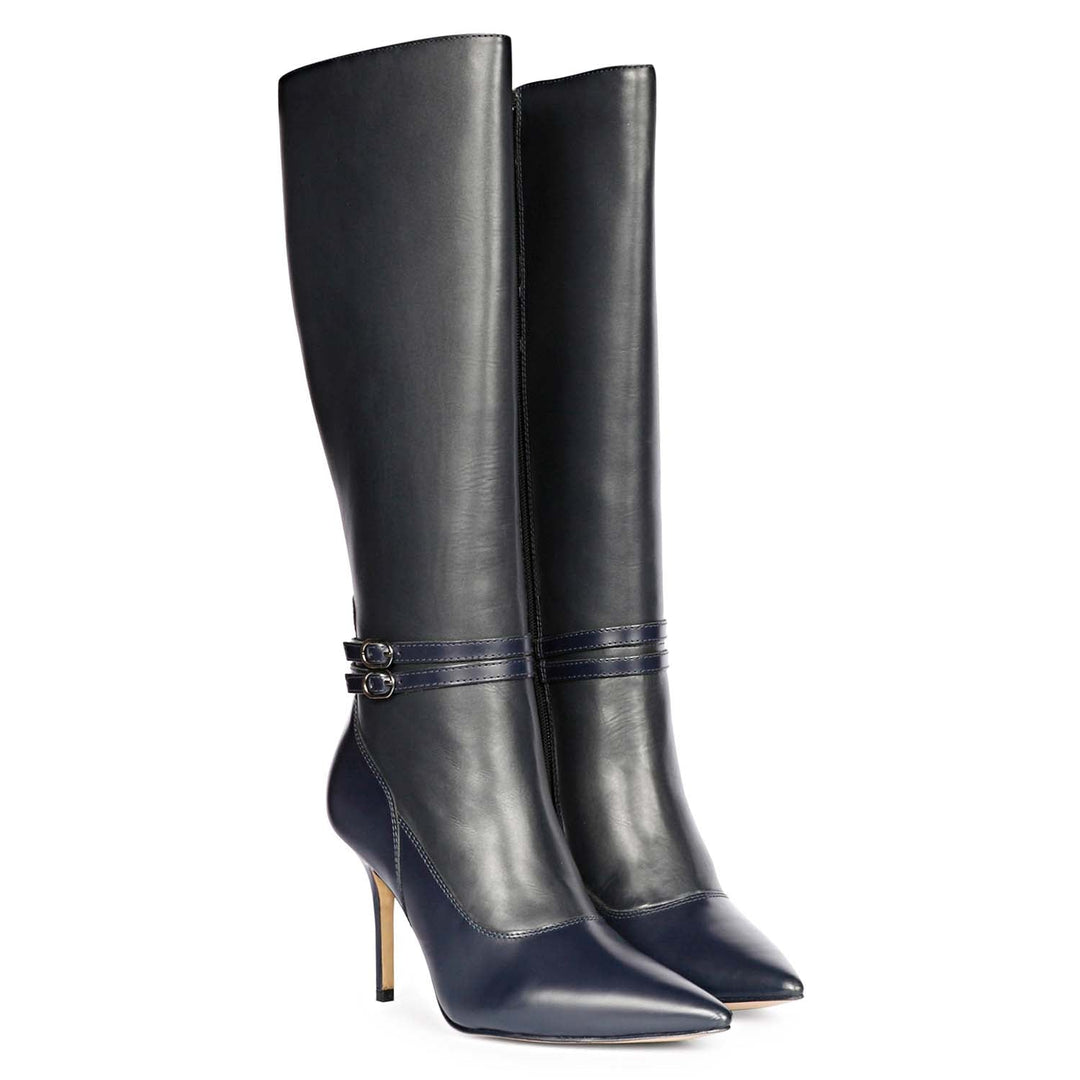 Saint Rey Buckle Decor Black & Blue Leather Long Boots