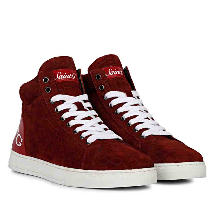 Saint Harvey Croco Embossed Burgundy Leather Sneakers