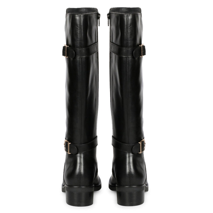 Saint Bijou Buckle Decorative Black Leather Long Boots