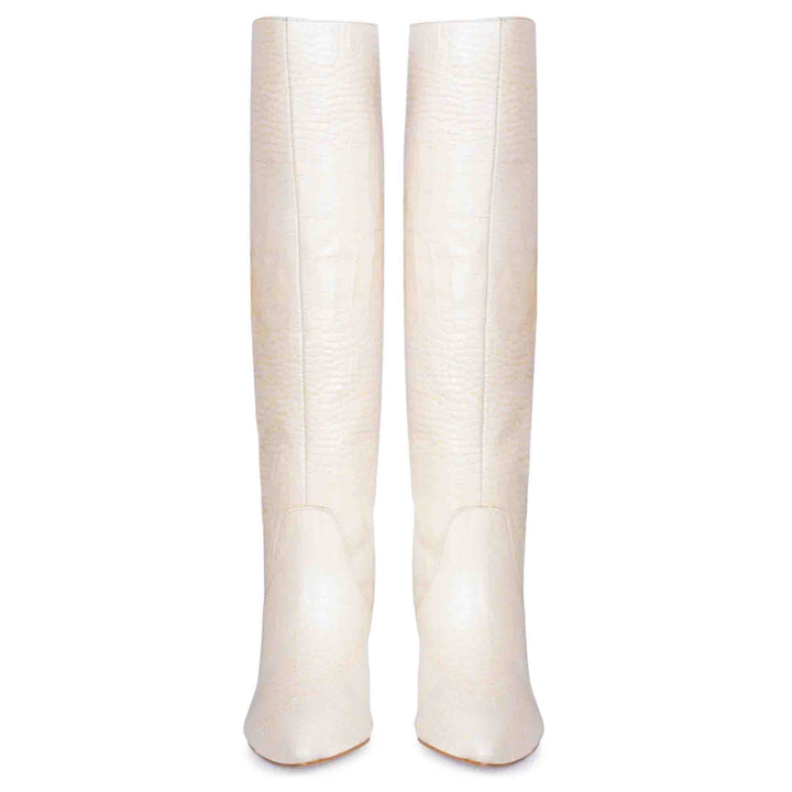 Saint Adella Croc Embossed Off White Leather Long Boots