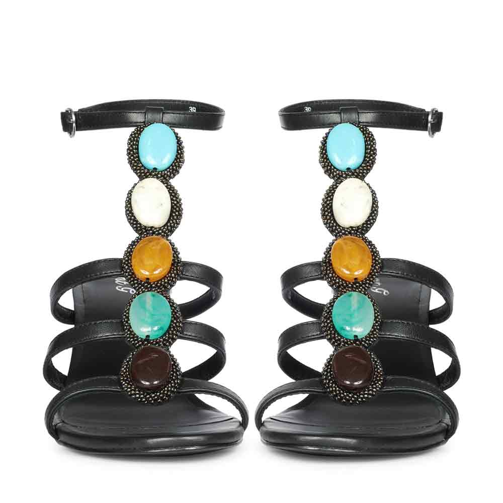 Saint Monroe Multi Stone Black Leather Stilettos