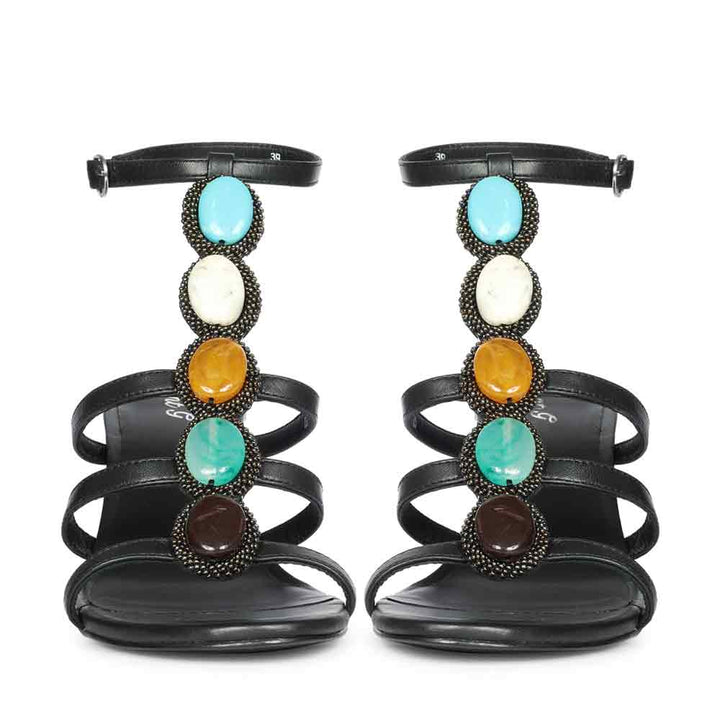 Saint Monroe Multi Stone Black Leather Stilettos