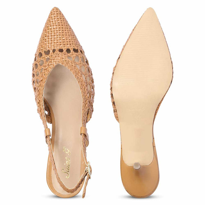 Saint Abril Tan Hand Woven Leather Pumps