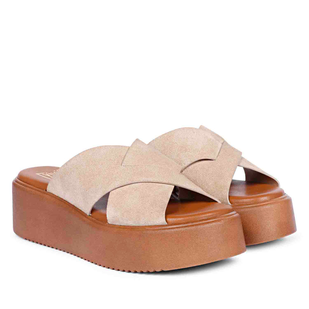 Viviblu Yasmin Beige Leather Platform Sandals