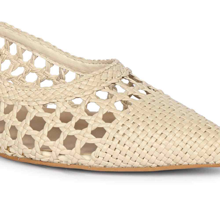 Saint Chayya Ivory Hand Woven Leather Low  Heels