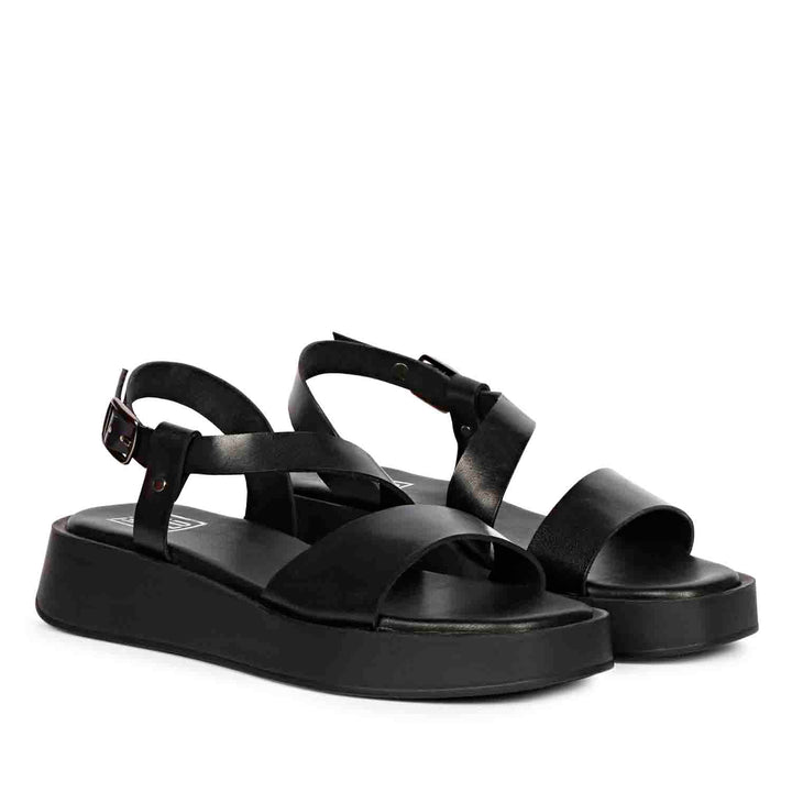 ViviBlu Nasrin Black Leather Platform Sandals