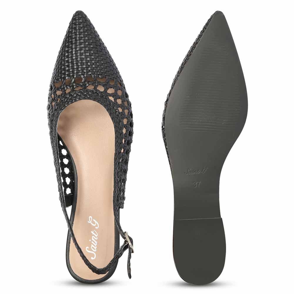 Saint Chayya Black Hand Woven Leather Low  Heels