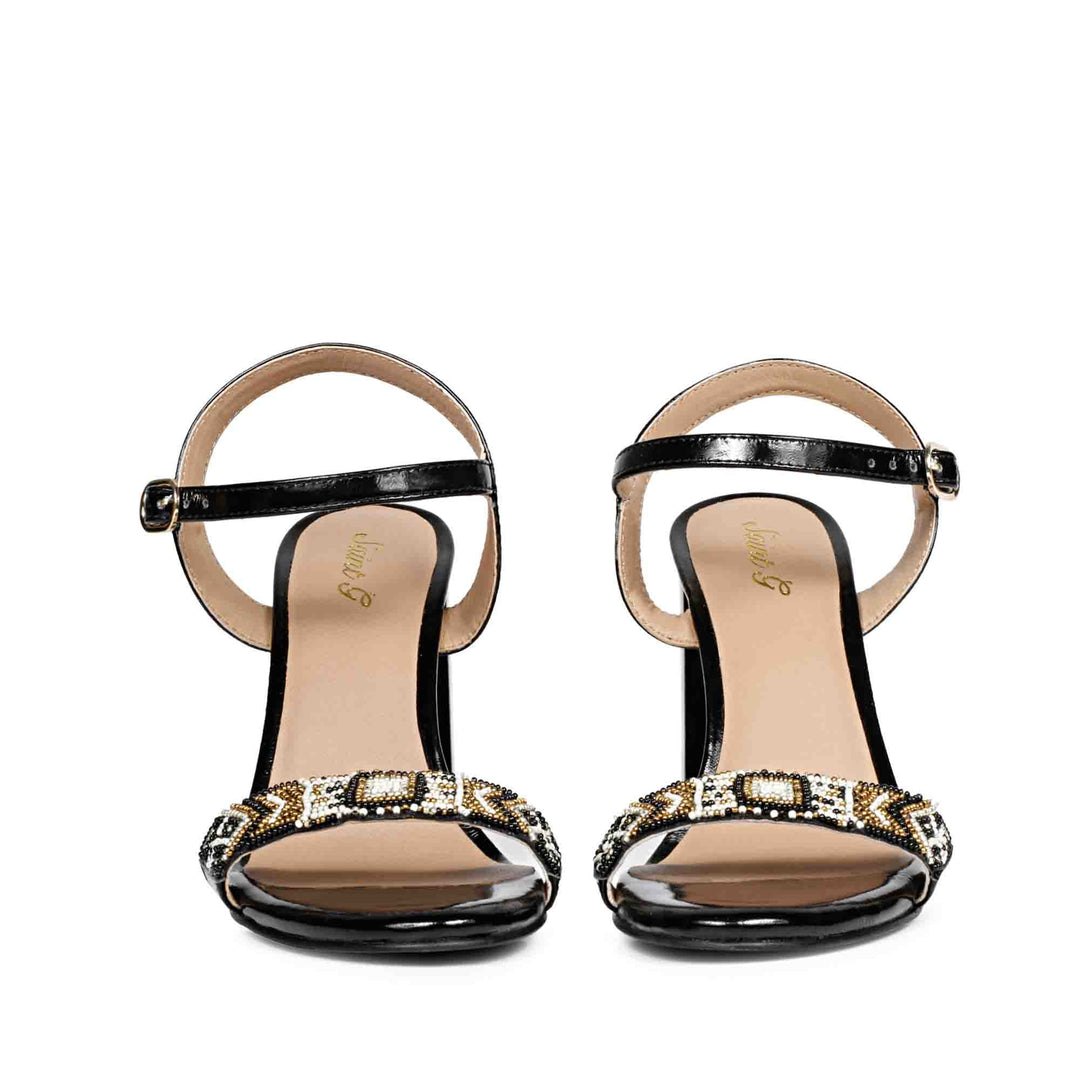 Black Patent Luxury: Saint Sierra's Embroidered Block Heels