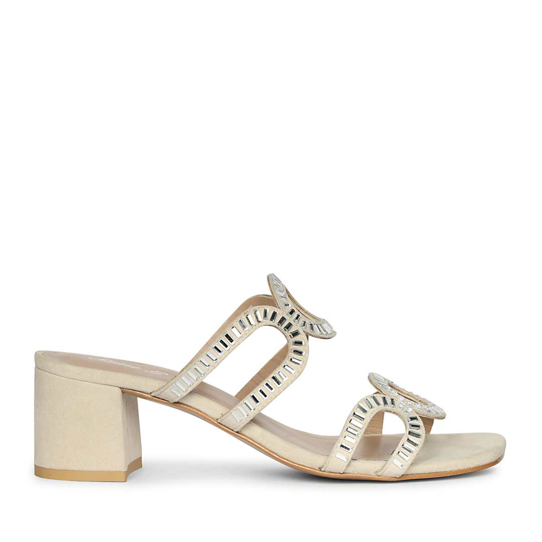 Saint Danica Strass-Embellished Ivory Leather Block Heels