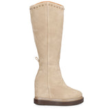 Saint Adelmo Metal Studs Ivory Suede Wedge Heel Long Boots