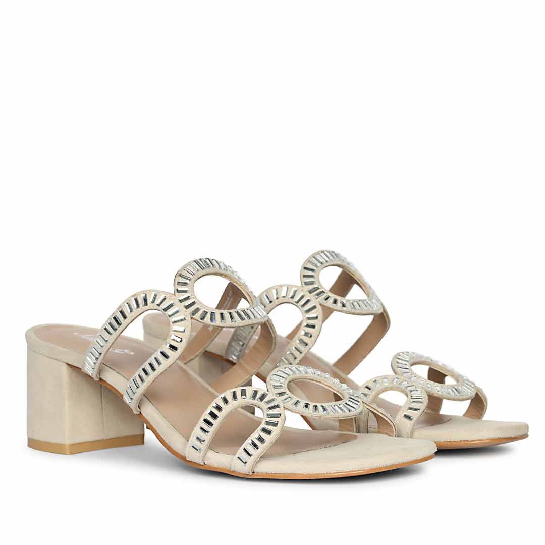 Saint Danica Strass-Embellished Ivory Leather Block Heels