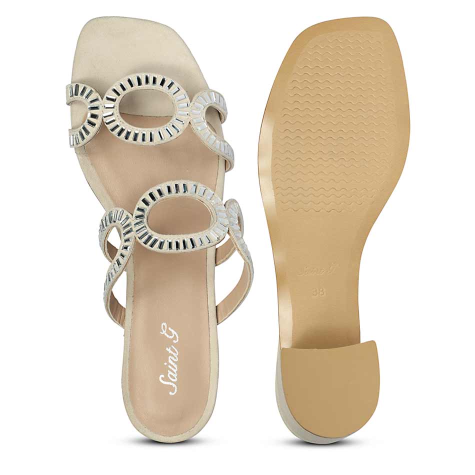 Saint Danica Strass-Embellished Ivory Leather Block Heels