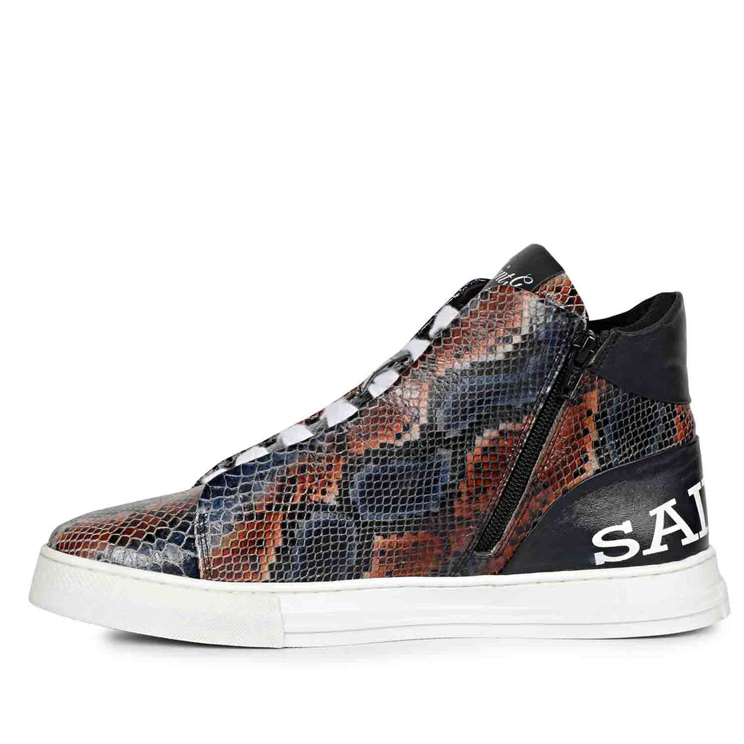 Saint Devon Blue Snake Embossed Leather Sneakers