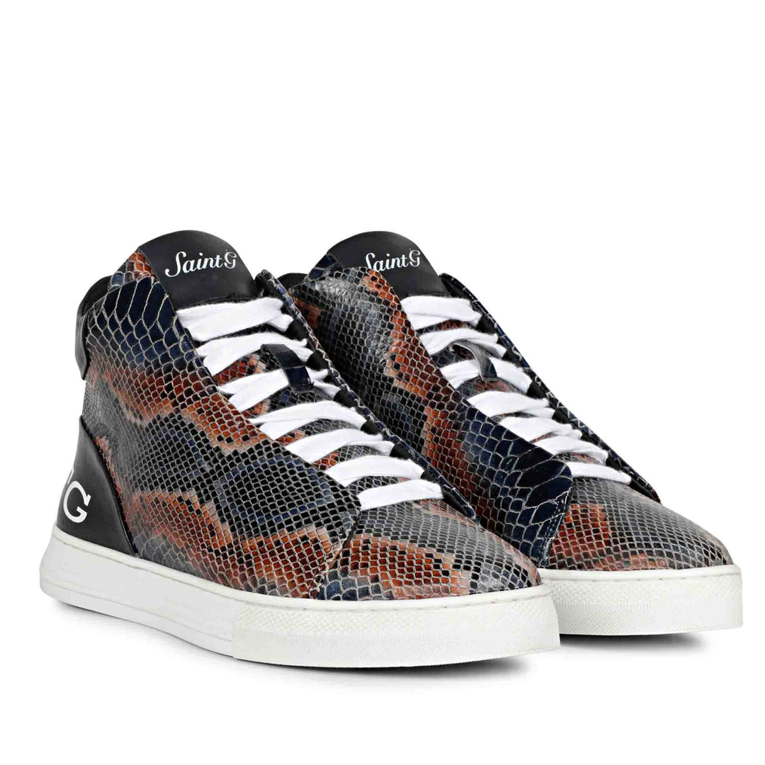 Saint Devon Blue Snake Embossed Leather Sneakers