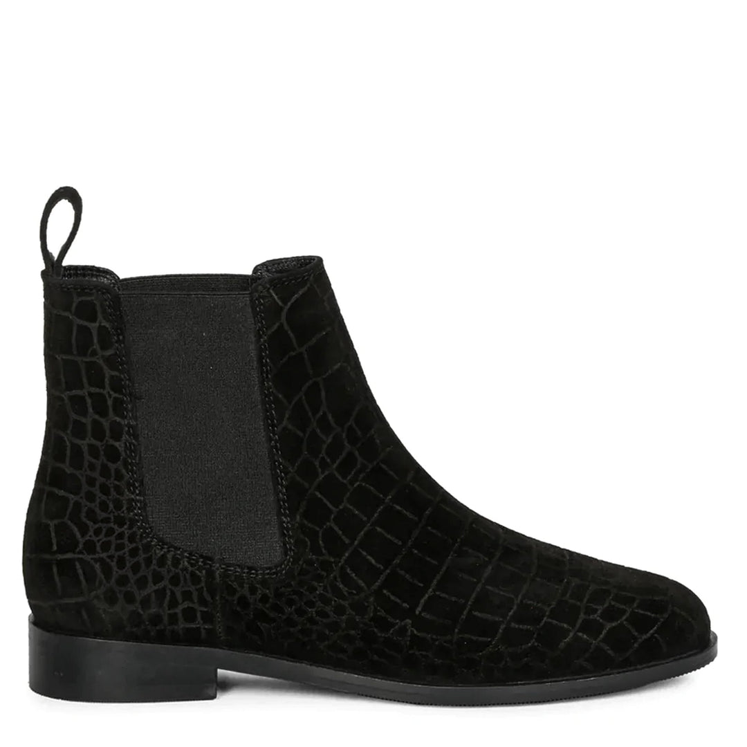 Saint Diane Black Suede Croco Print Leather Ankle Boots