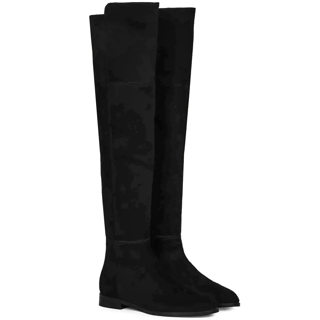 Saint Alicia Black Stretch Suede Above Knee Boots for Women Black / US 6-6.5 / EU 37