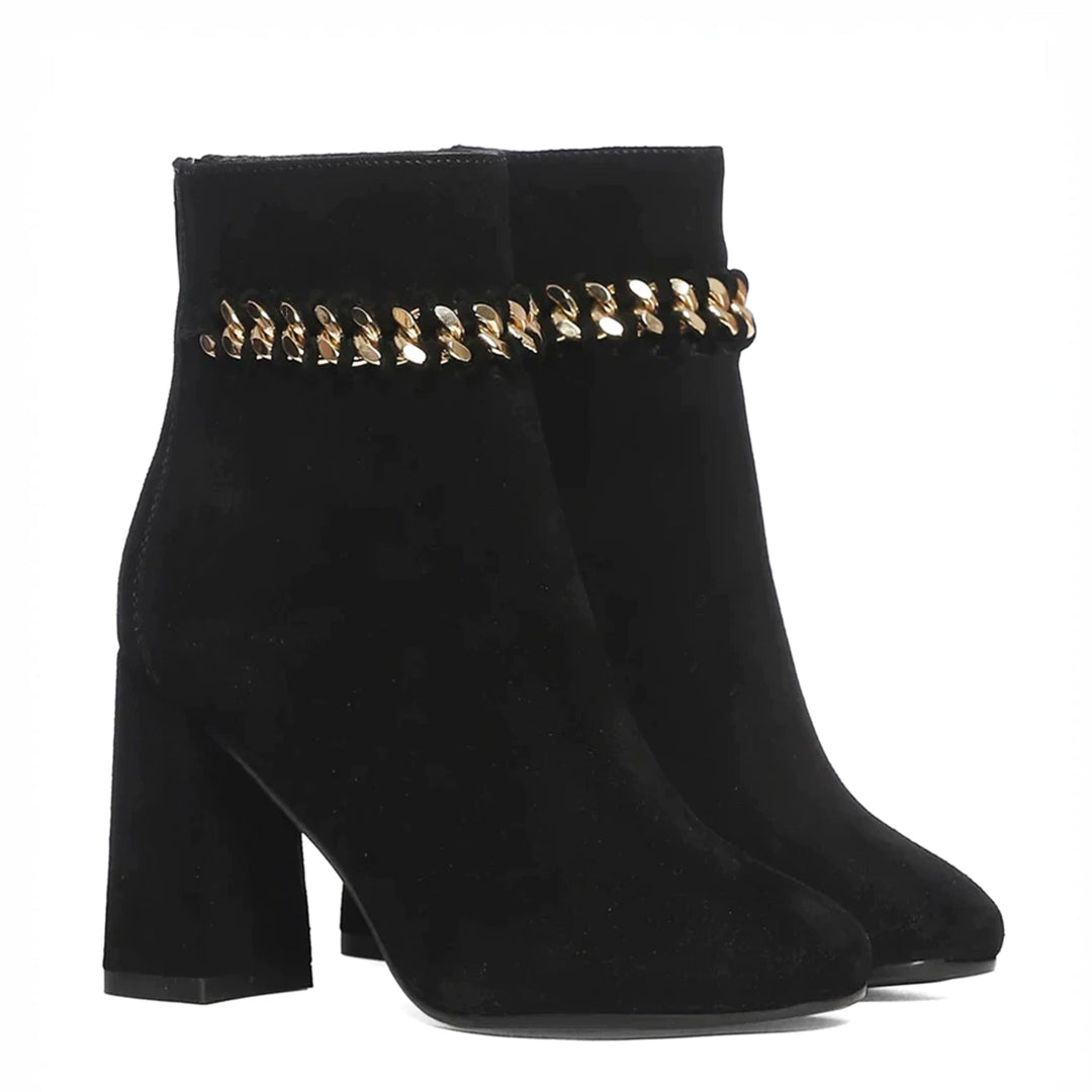 Saint Amica Black Leather Metal Chain Décor Boots