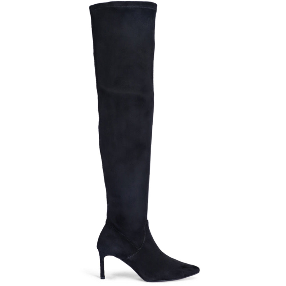 Saint Benoite Black Stretch Suede Thigh High Boots