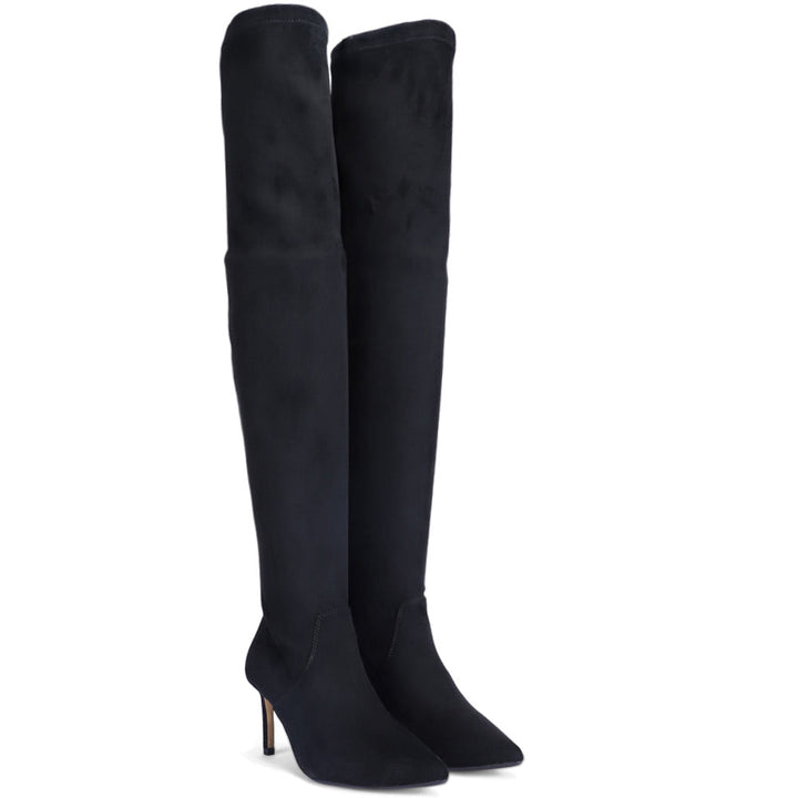 Benoite Black Stretch Suede Thigh High Boots