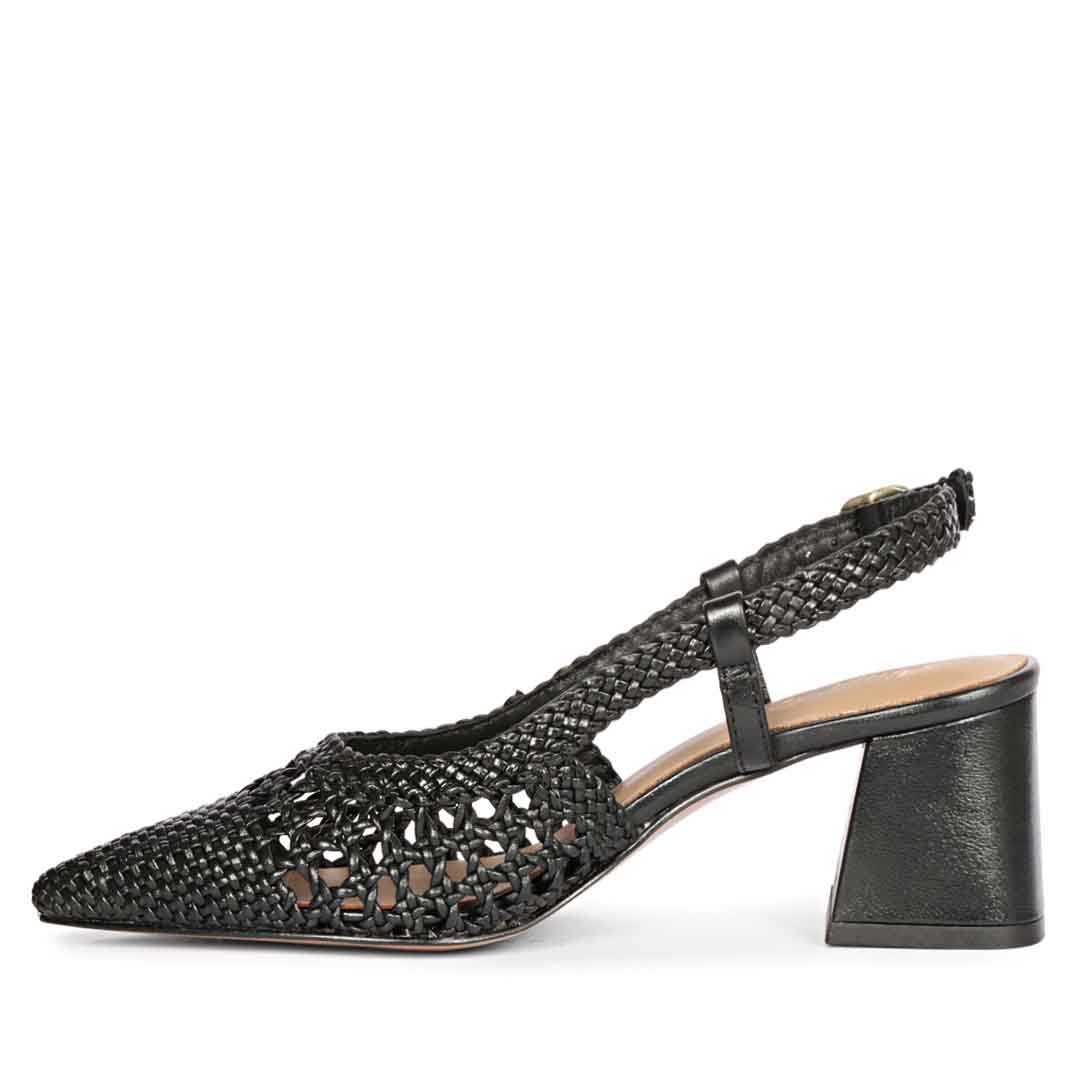 Saint Elowen Black Hand Woven Leather Low Block Heels