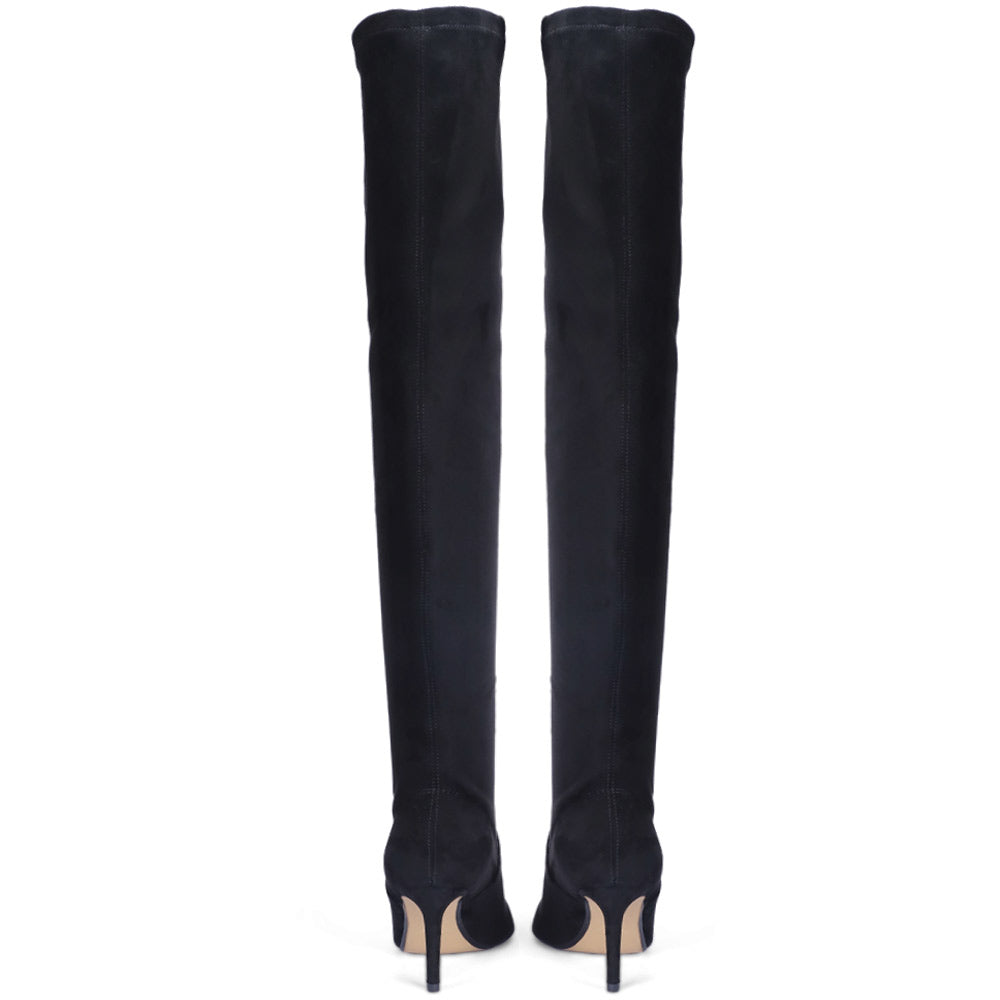 Saint Black Stretch Suede Thigh High Boots