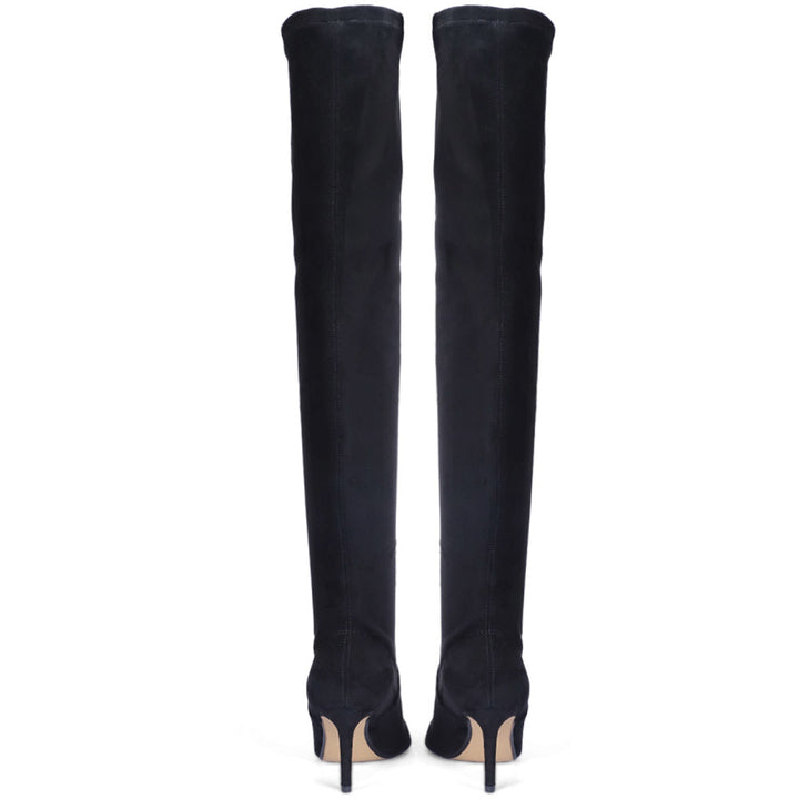 Saint Black Stretch Suede Thigh High Boots