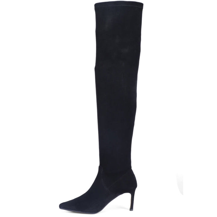Women's Black Stretch Suede Thigh High Boots