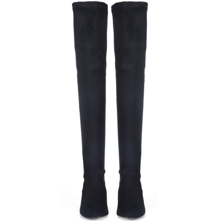 Black Stretch Suede Thigh High Boots