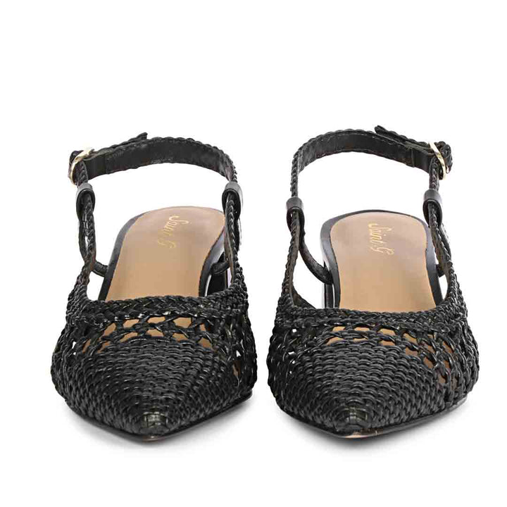 Saint Elowen Black Hand Woven Leather Low Block Heels