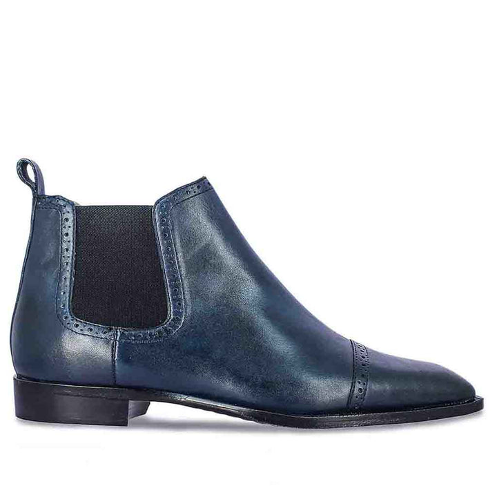 Saint Frederico Navy Leather Brogue Detail Chelsea Boots