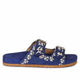 Angela Double Buckle Denim Suede Leather Sandal