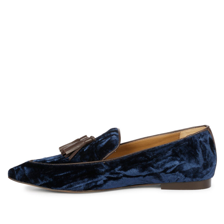 Saint Simona Blue Velvet Tassel Moccasins