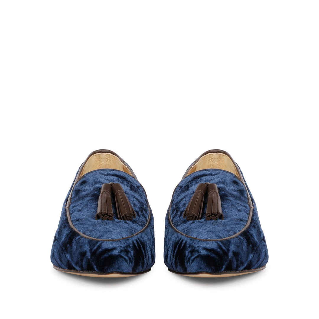 Saint Simona Blue Velvet Tassel Moccasins