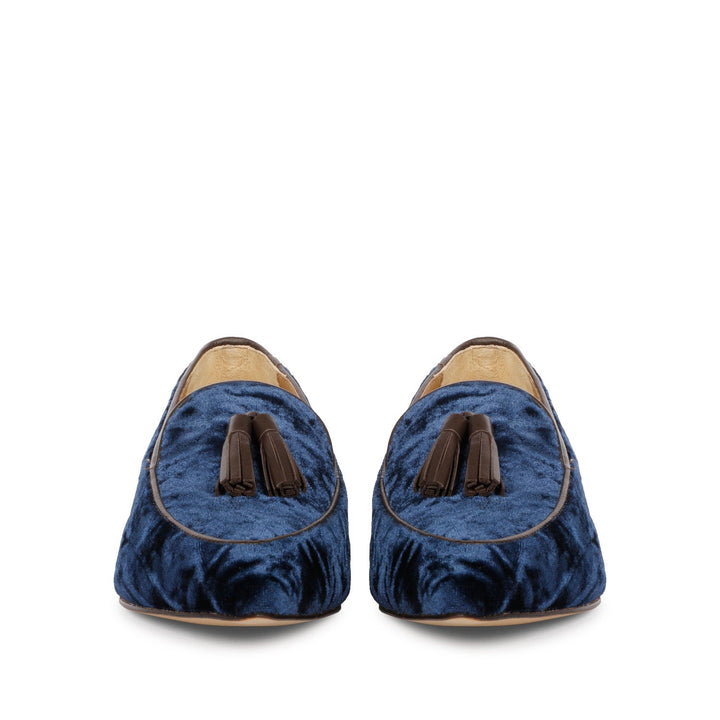 Saint Simona Blue Velvet Tassel Moccasins