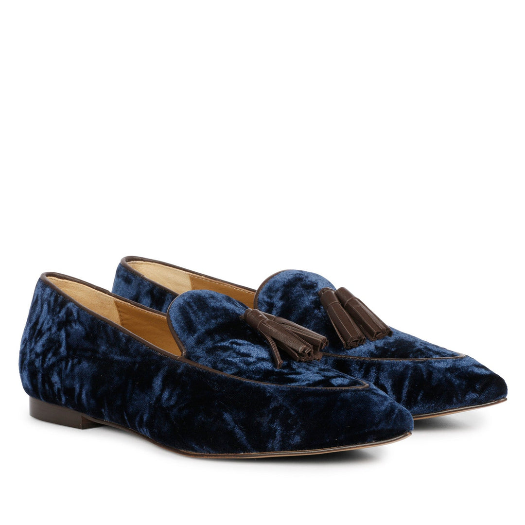 Saint Simona Blue Velvet Tassel Moccasins