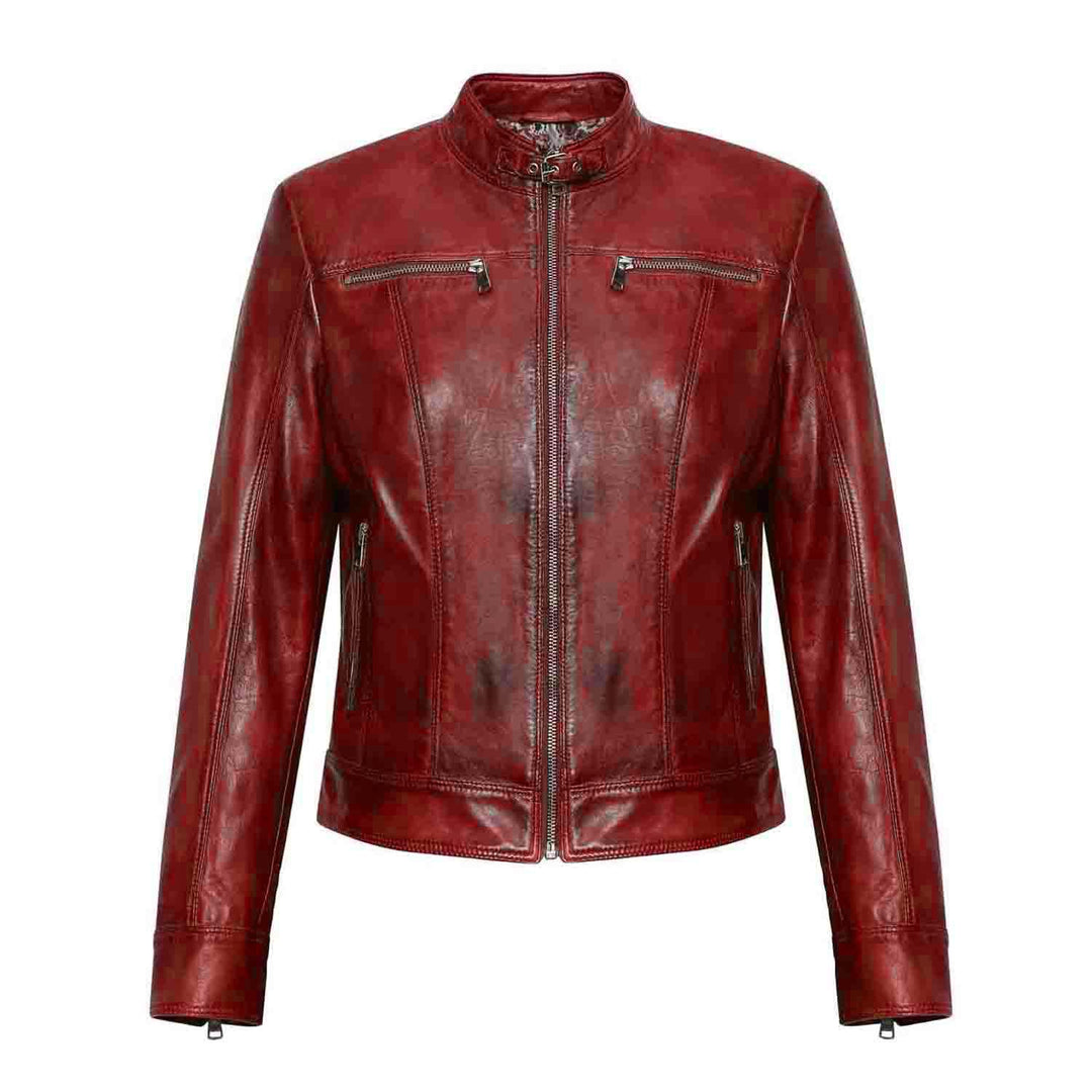 Saint Edwina Cafe Racer in Burgundy - Elevate your fashion game with this leather jacket for a chic look.