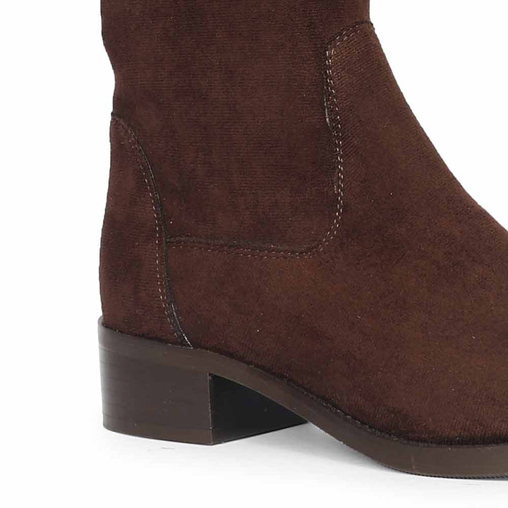 Saint Amy Brown Stretch suede Leather Knee High Boots
