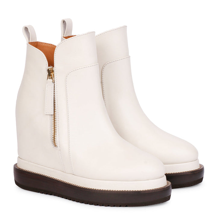 Saint Galena Off-White Leather Inside Wedge Heel Ankle Boots