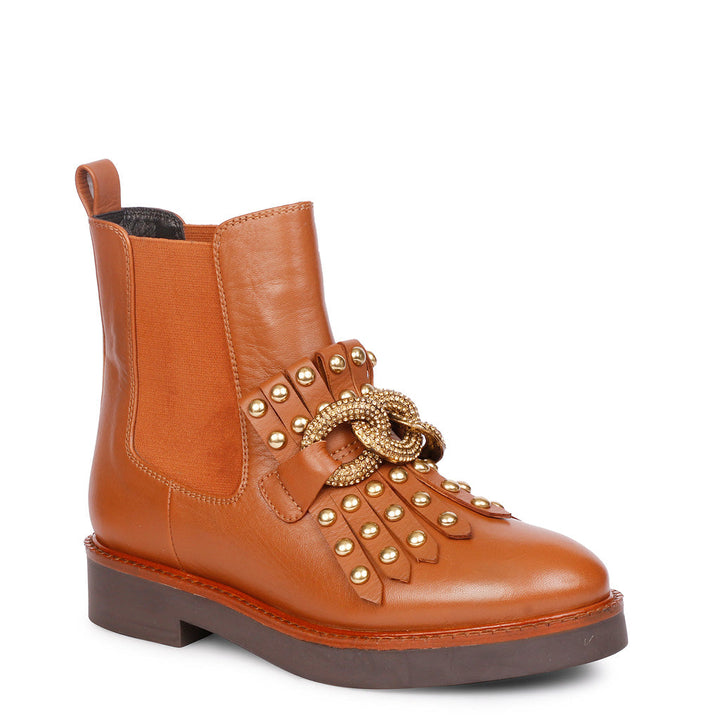 Saint Maeve Cuoio Leather Décor Chain Link Studded Boots