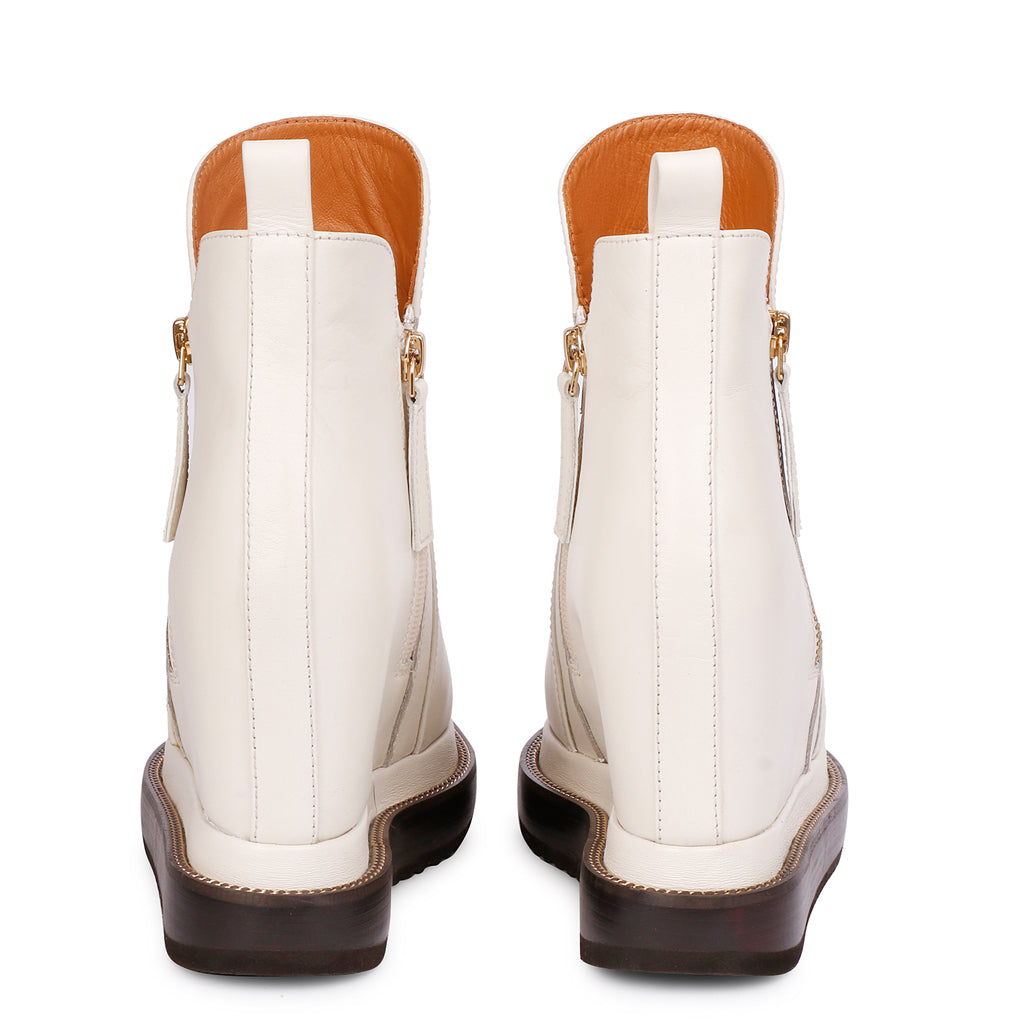 Saint Galena Off-White Leather Inside Wedge Heel Ankle Boots