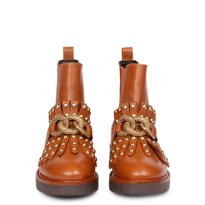 Saint Maeve Cuoio Leather Décor Chain Link Studded Boots