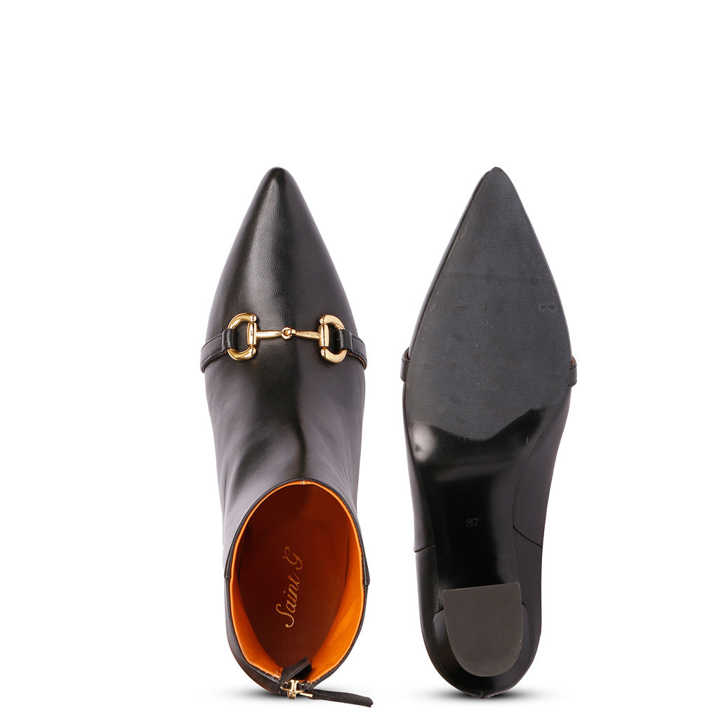 Saint Ashley Black Leather Gold Horsebit Dcor Back Zip Boots 37 / Black Saint Ashley Black Leather Gold Horsebit Dcor Back Zip Boots 37 / Black