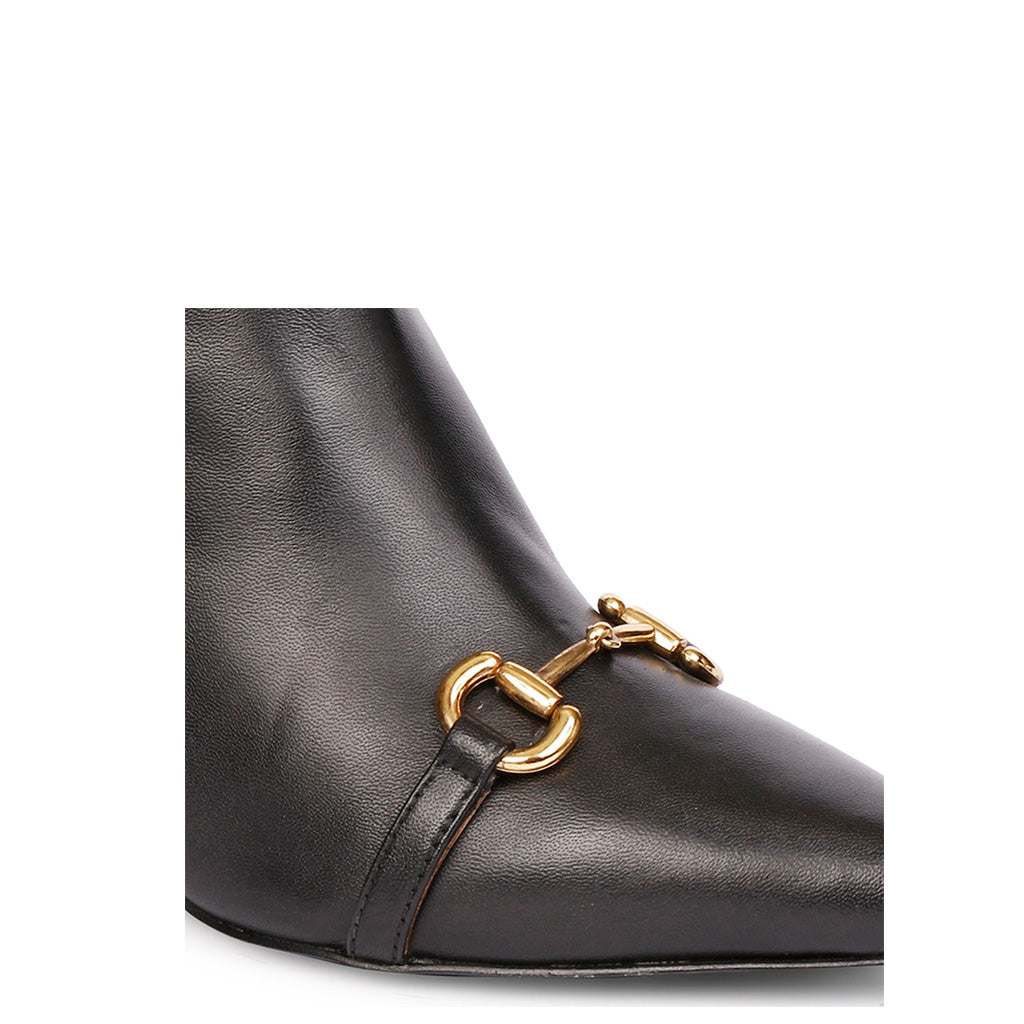 Saint Ashley Black Leather Gold Horsebit Dcor Back Zip Boots 37 / Black Saint Ashley Black Leather Gold Horsebit Dcor Back Zip Boots 37 / Black