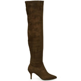 Benoite Brown Stretch Suede Thigh High Boots