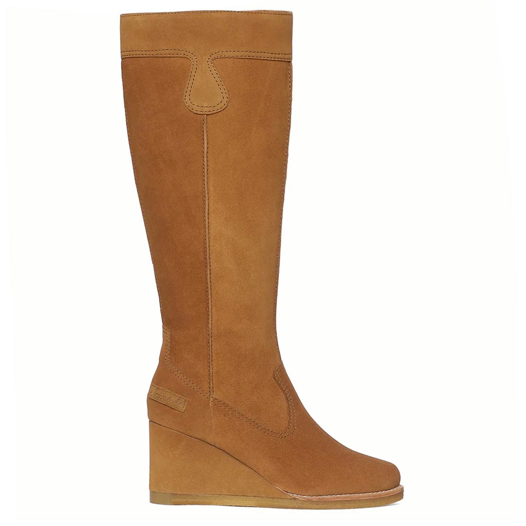 Chic Saint Carina Camel Suede Leather Knee High Wedge Heel Boots – Elevate your style with these fashionable knee-high boots in luxe camel suede