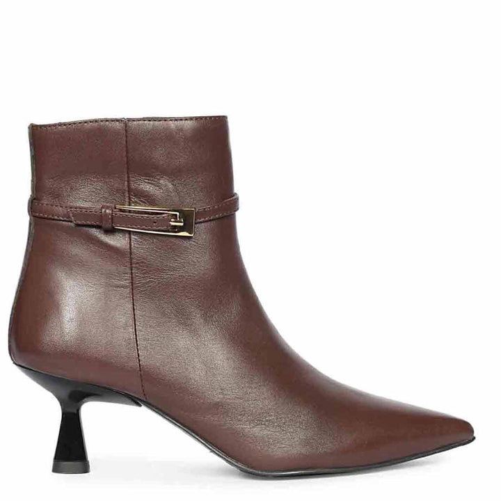 Saint Darcie Buckle Decor Brown Leather Ankle Boots